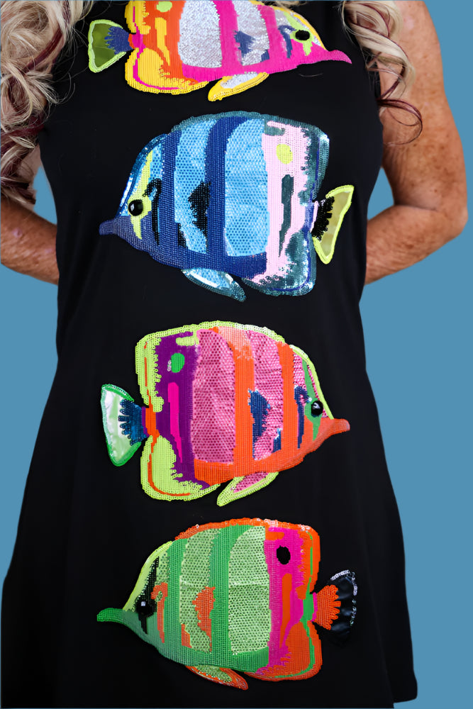 Queen of Sparkles Black Multi Fish Tank Dress-Dresses-Queen Of Sparkles-Deja Nu Boutique, Women's Fashion Boutique in Lampasas, Texas
