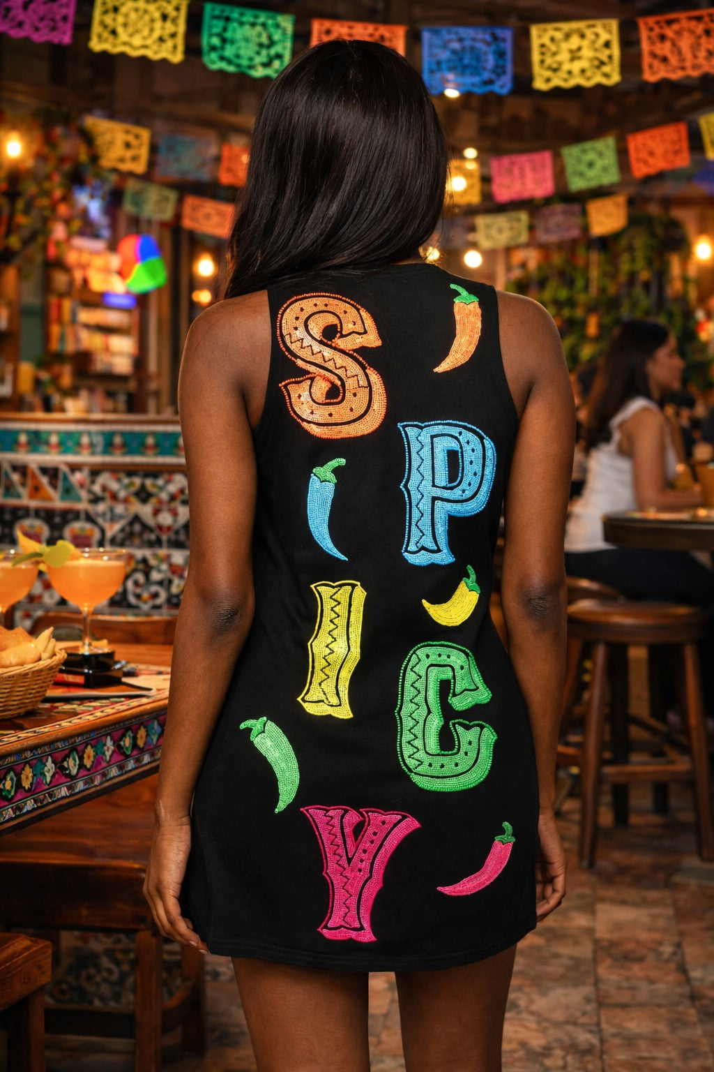 Queen of Sparkles Black Multi "Spicy" Chili Pepper Tank Dress-mini dress-Queen Of Sparkles-Deja Nu Boutique, Women's Fashion Boutique in Lampasas, Texas