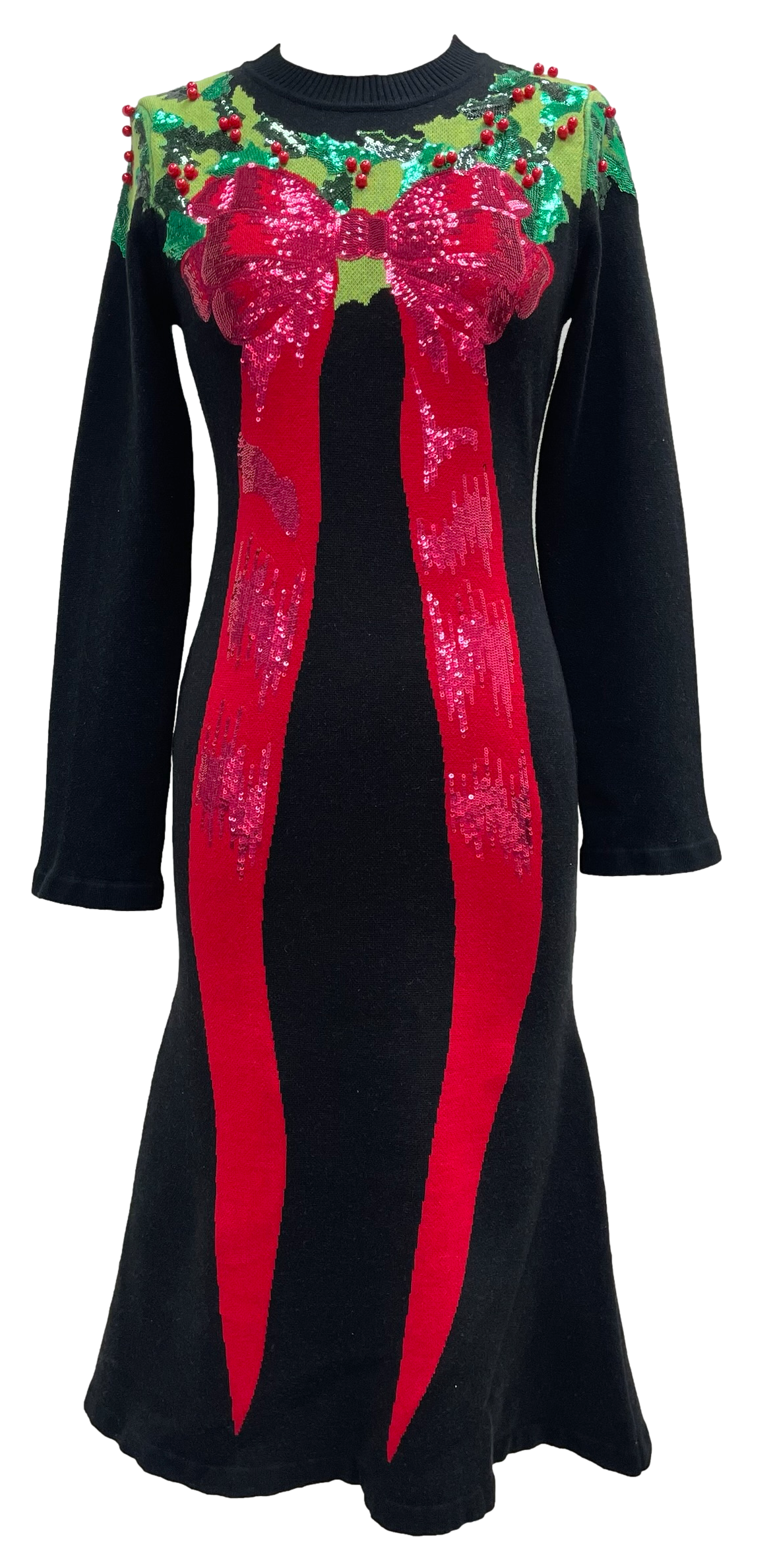 Queen of Sparkles Black Sequin Wreath Bow Knit Midi Dress-Dresses-Queen Of Sparkles-Deja Nu Boutique, Women's Fashion Boutique in Lampasas, Texas