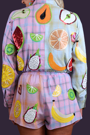 Queen of Sparkles Colorblock Plaid Fruit Shorts-Shorts-Queen Of Sparkles-Deja Nu Boutique, Women's Fashion Boutique in Lampasas, Texas
