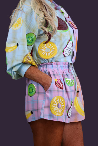 Queen of Sparkles Colorblock Plaid Fruit Shorts-Shorts-Queen Of Sparkles-Deja Nu Boutique, Women's Fashion Boutique in Lampasas, Texas
