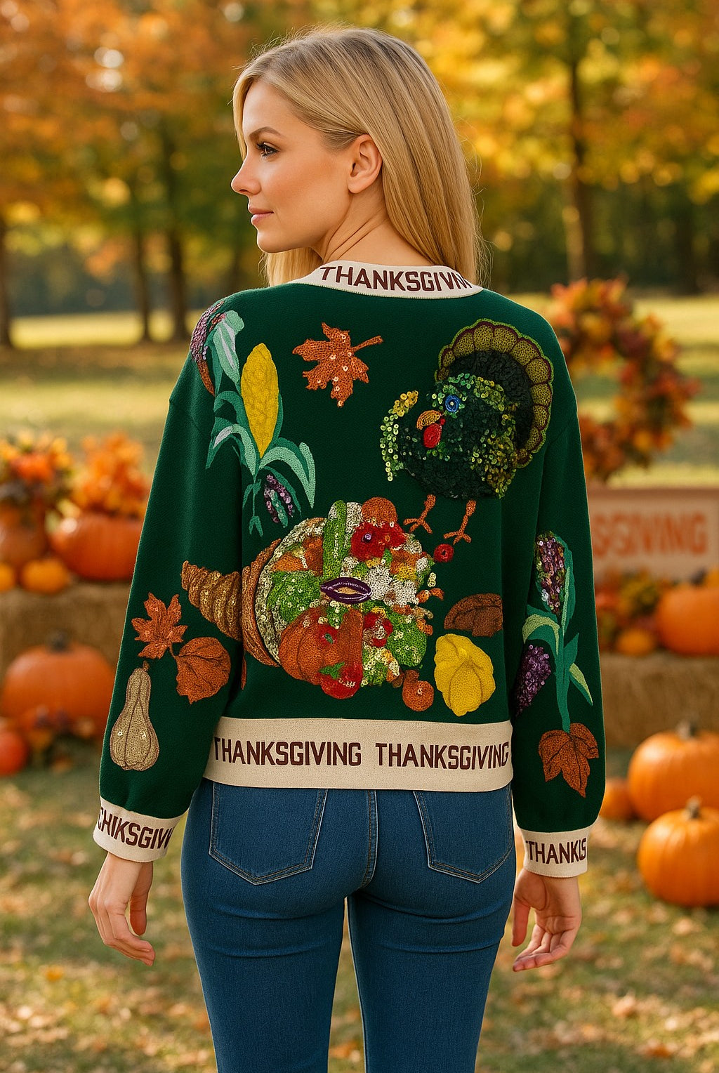 Queen of Sparkles Dark Green Thanksgiving Button Cardigan-Cardigans & Kimonos-Queen Of Sparkles-Deja Nu Boutique, Women's Fashion Boutique in Lampasas, Texas