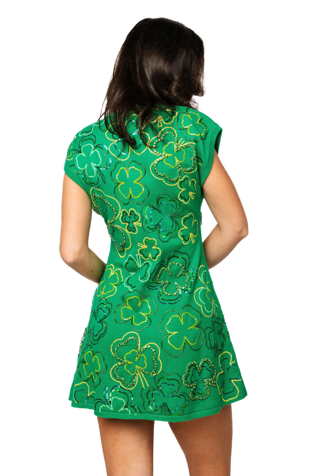 Queen of Sparkles Green Groovy Shamrock Short Sleeve Knit Dress-mini dress-Queen Of Sparkles-Deja Nu Boutique, Women's Fashion Boutique in Lampasas, Texas