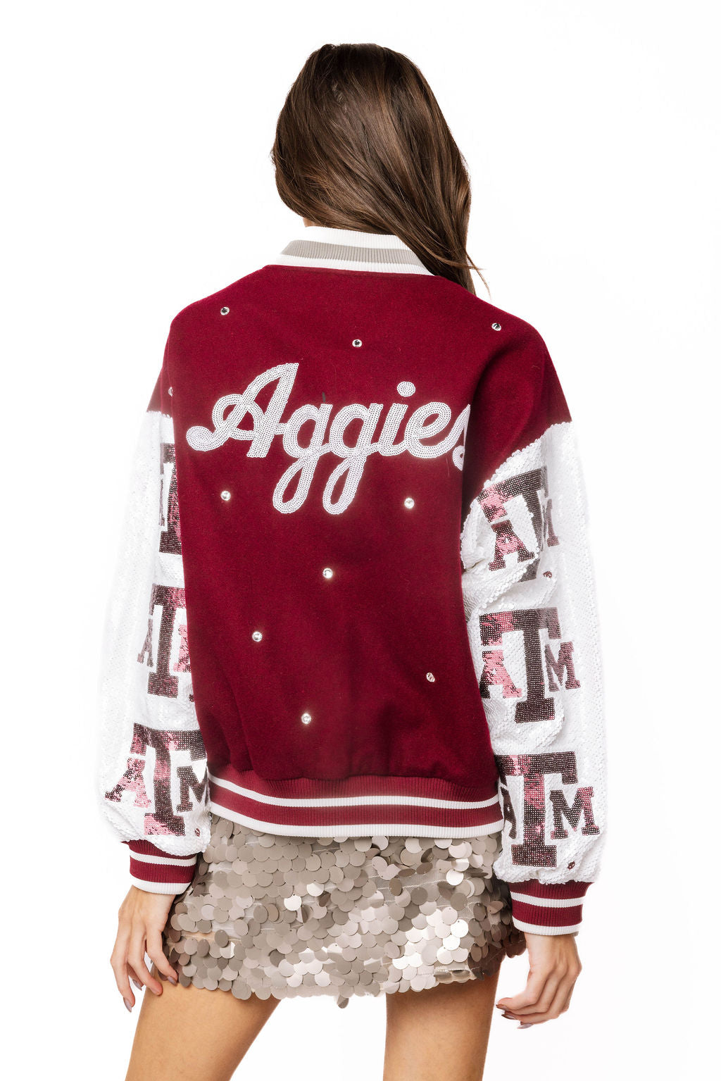 Queen of Sparkles Licensed Texas A&M Bomber Jacket-Jackets-Queen Of Sparkles-Deja Nu Boutique, Women's Fashion Boutique in Lampasas, Texas