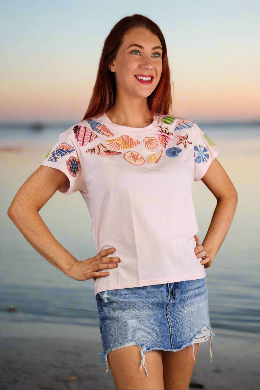 Queen of Sparkles Light Pink Multi Shell Tee-T-Shirts-Queen Of Sparkles-Deja Nu Boutique, Women's Fashion Boutique in Lampasas, Texas