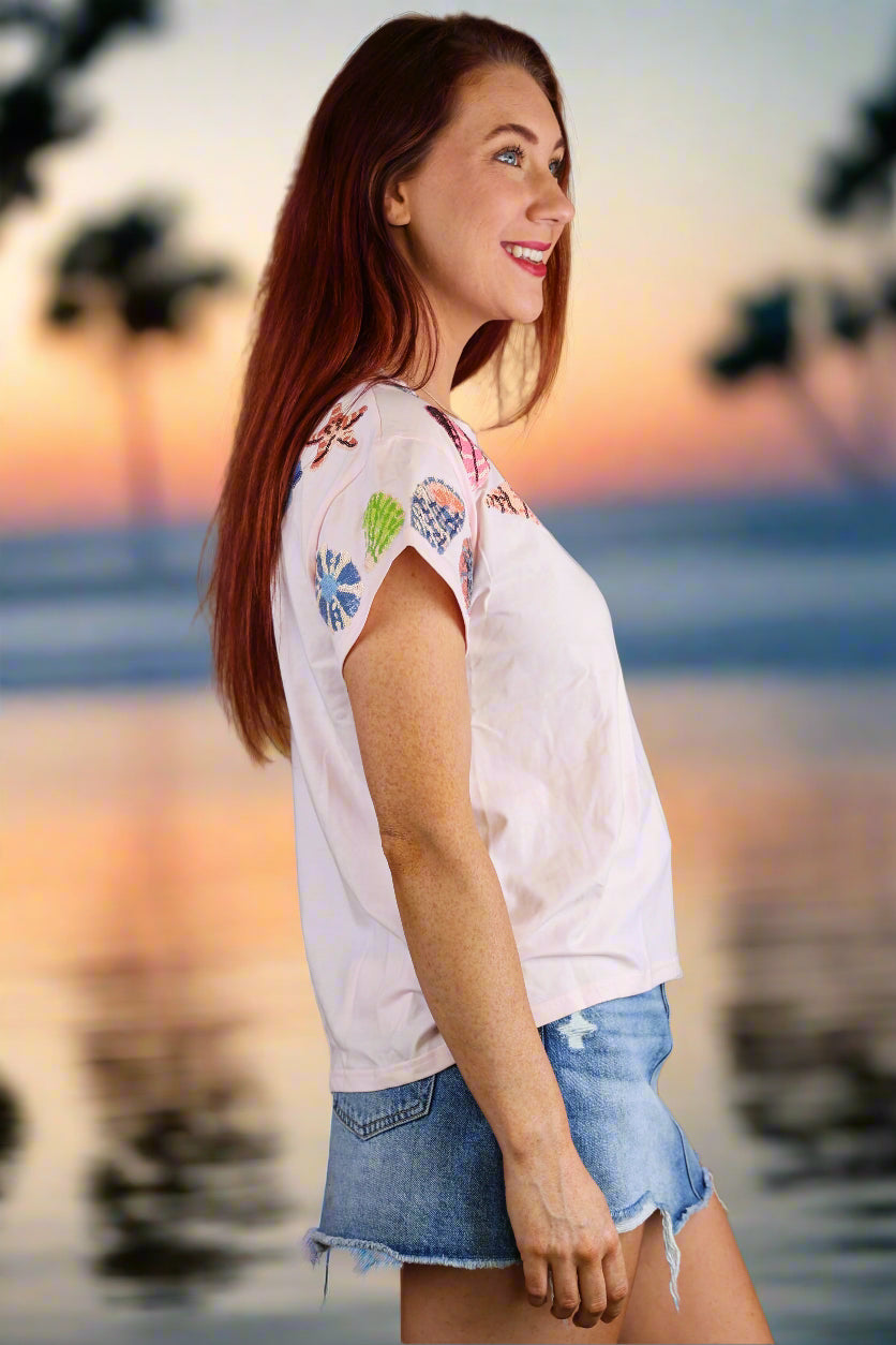 Queen of Sparkles Light Pink Multi Shell Tee-T-Shirts-Queen Of Sparkles-Deja Nu Boutique, Women's Fashion Boutique in Lampasas, Texas