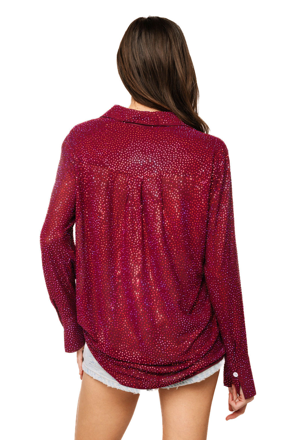 Queen of Sparkles Maroon Rhinestone Button Up Top-shirts-Queen Of Sparkles-Deja Nu Boutique, Women's Fashion Boutique in Lampasas, Texas