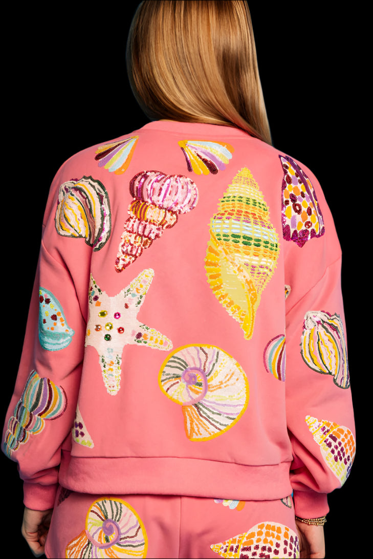 Queen of Sparkles Multi Shell Sequin Sweatshirt – Hot Pink Coastal Vibes-sweatshirt-Queen Of Sparkles-Deja Nu Boutique, Women's Fashion Boutique in Lampasas, Texas