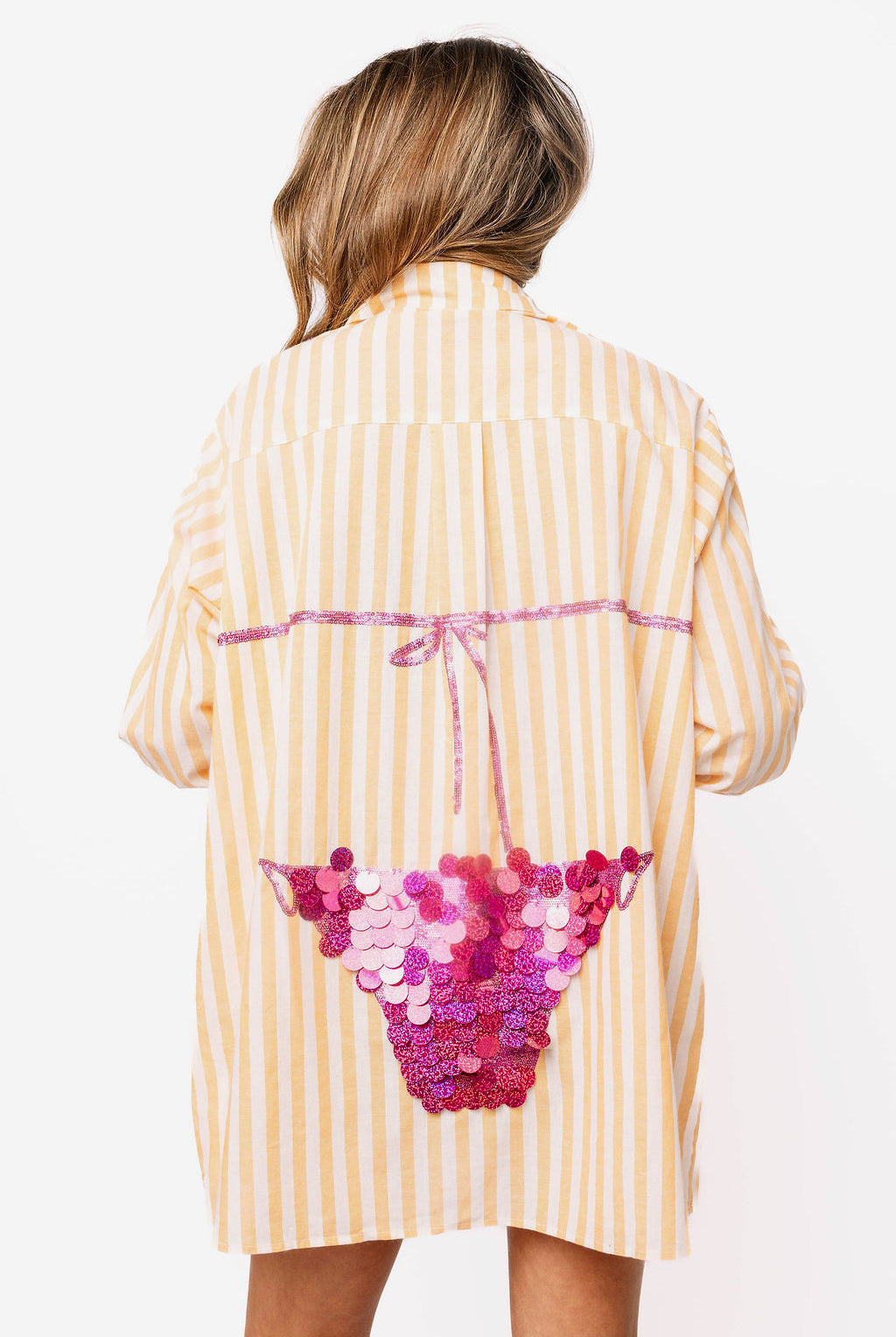 Queen of Sparkles Orange Stripe Pink Paillette Bikini Tunic-Cover Up-Queen Of Sparkles-Deja Nu Boutique, Women's Fashion Boutique in Lampasas, Texas