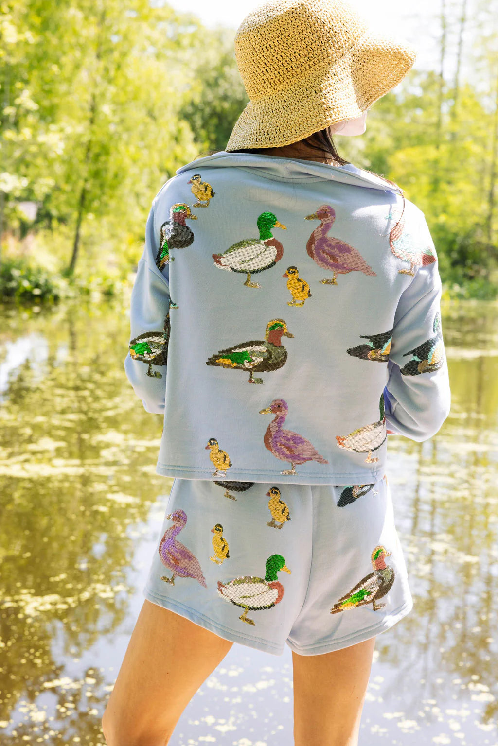 Queen of Sparkles Powder Blue Duck Sweatshirt-Sweaters-Queen Of Sparkles-Deja Nu Boutique, Women's Fashion Boutique in Lampasas, Texas