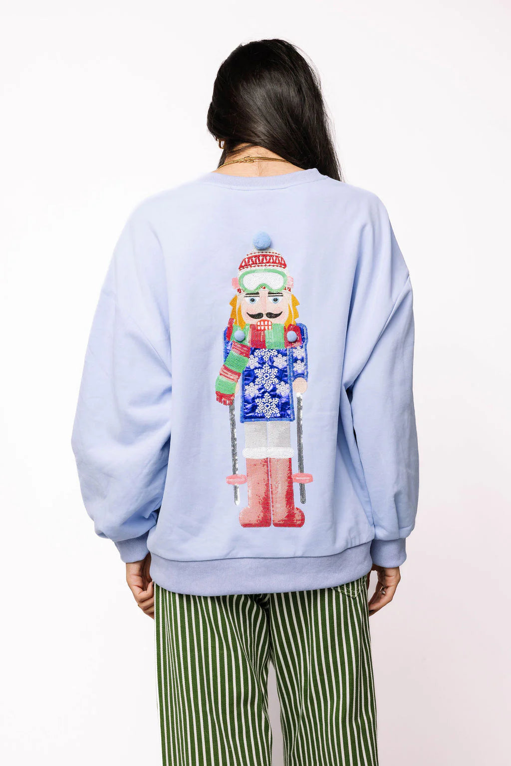 Queen of Sparkles Powder Blue Skiing Nutcracker Sweatshirt-Tops-Queen Of Sparkles-Deja Nu Boutique, Women's Fashion Boutique in Lampasas, Texas