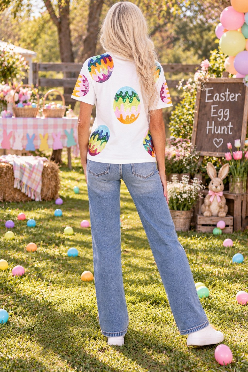 ππ₯ Queen of Sparkles White Groovy Easter Egg Tee π₯π-Tops-Queen Of Sparkles-Deja Nu Boutique, Women's Fashion Boutique in Lampasas, Texas