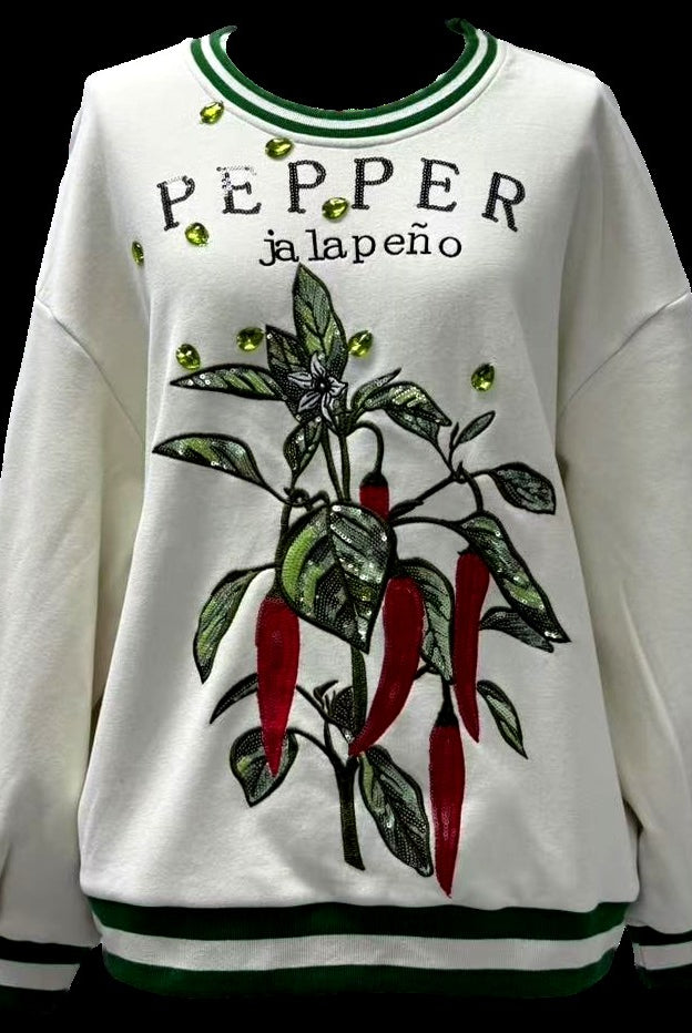 Queen of Sparkles Beige Jalapeño Pepper Seed Packet Sweatshirt-sweatshirt-Queen Of Sparkles-Deja Nu Boutique, Women's Fashion Boutique in Lampasas, Texas
