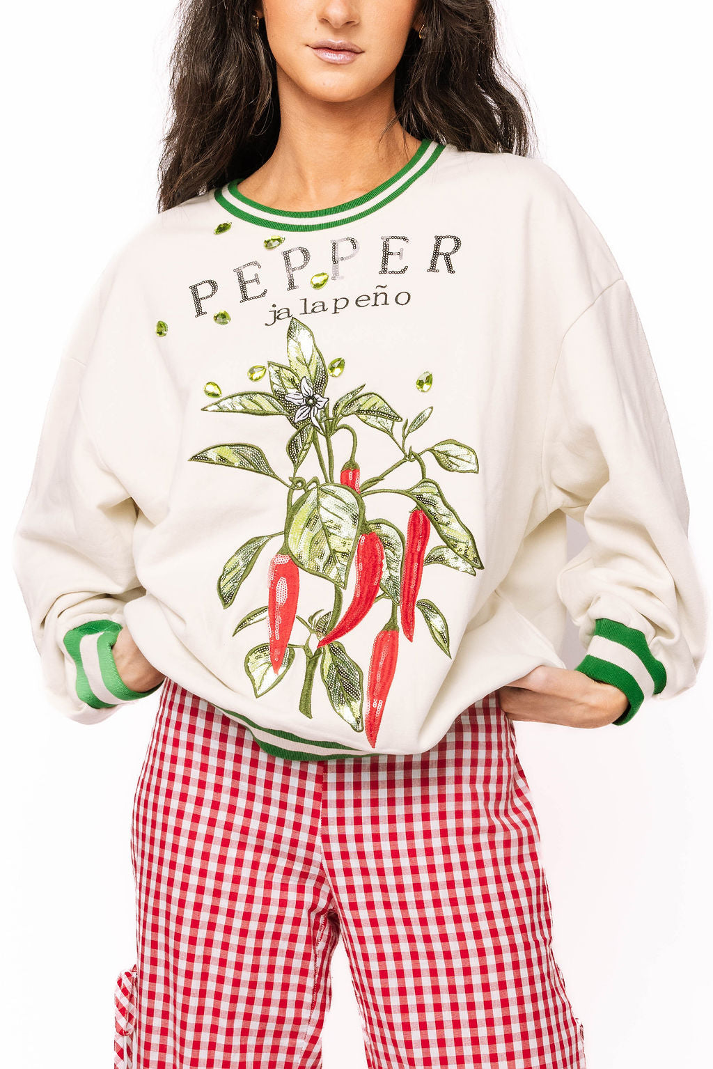 Queen of Sparkles Beige Jalapeño Pepper Seed Packet Sweatshirt-sweatshirt-Queen Of Sparkles-Deja Nu Boutique, Women's Fashion Boutique in Lampasas, Texas