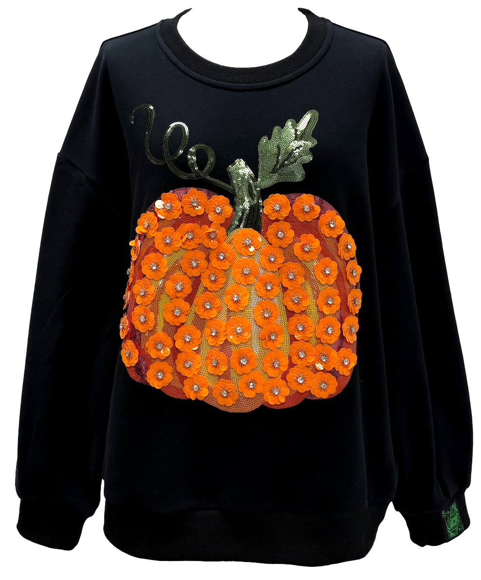 Queen of Sparkles Black & Orange Flower Sequin Pumpkin Sweatshirt-sweatshirt-Queen Of Sparkles-Deja Nu Boutique, Women's Fashion Boutique in Lampasas, Texas