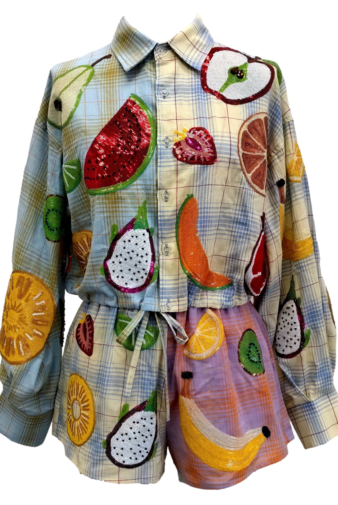 Queen of Sparkles Colorblock Plaid Fruit Shorts-Shorts-Queen Of Sparkles-Deja Nu Boutique, Women's Fashion Boutique in Lampasas, Texas