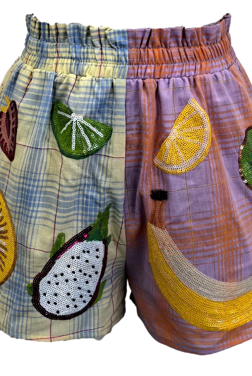 Queen of Sparkles Colorblock Plaid Fruit Shorts-Shorts-Queen Of Sparkles-Deja Nu Boutique, Women's Fashion Boutique in Lampasas, Texas