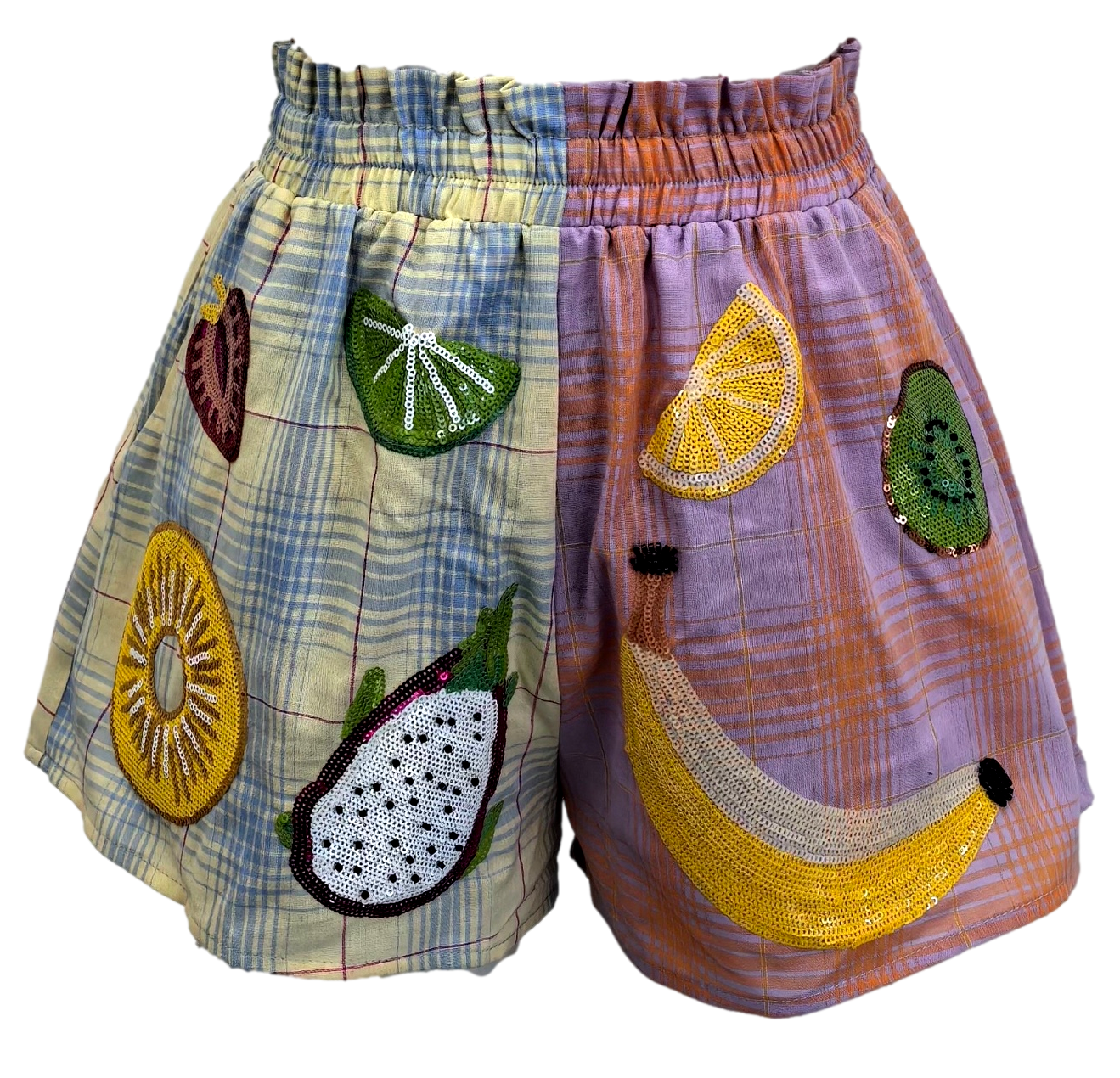 Queen of Sparkles Colorblock Plaid Fruit Shorts-Shorts-Queen Of Sparkles-Deja Nu Boutique, Women's Fashion Boutique in Lampasas, Texas