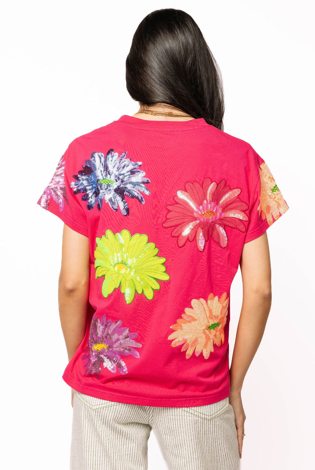 Queen of Sparkles Hot Pink Multi Flower Tee-T-Shirts-Queen Of Sparkles-Deja Nu Boutique, Women's Fashion Boutique in Lampasas, Texas