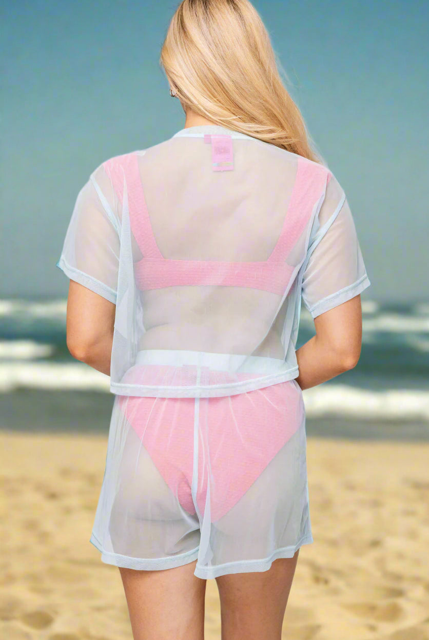 Queen of Sparkles Light Blue Mesh Fish Short-Cover Up-Queen Of Sparkles-Deja Nu Boutique, Women's Fashion Boutique in Lampasas, Texas