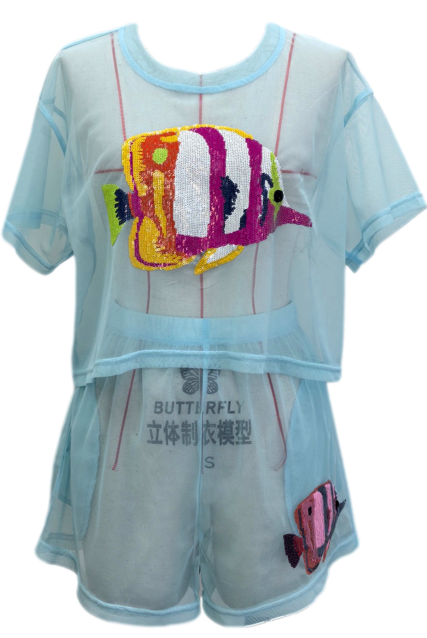 Queen of Sparkles Light Blue Mesh Fish Top-Cover Up-Queen Of Sparkles-Deja Nu Boutique, Women's Fashion Boutique in Lampasas, Texas