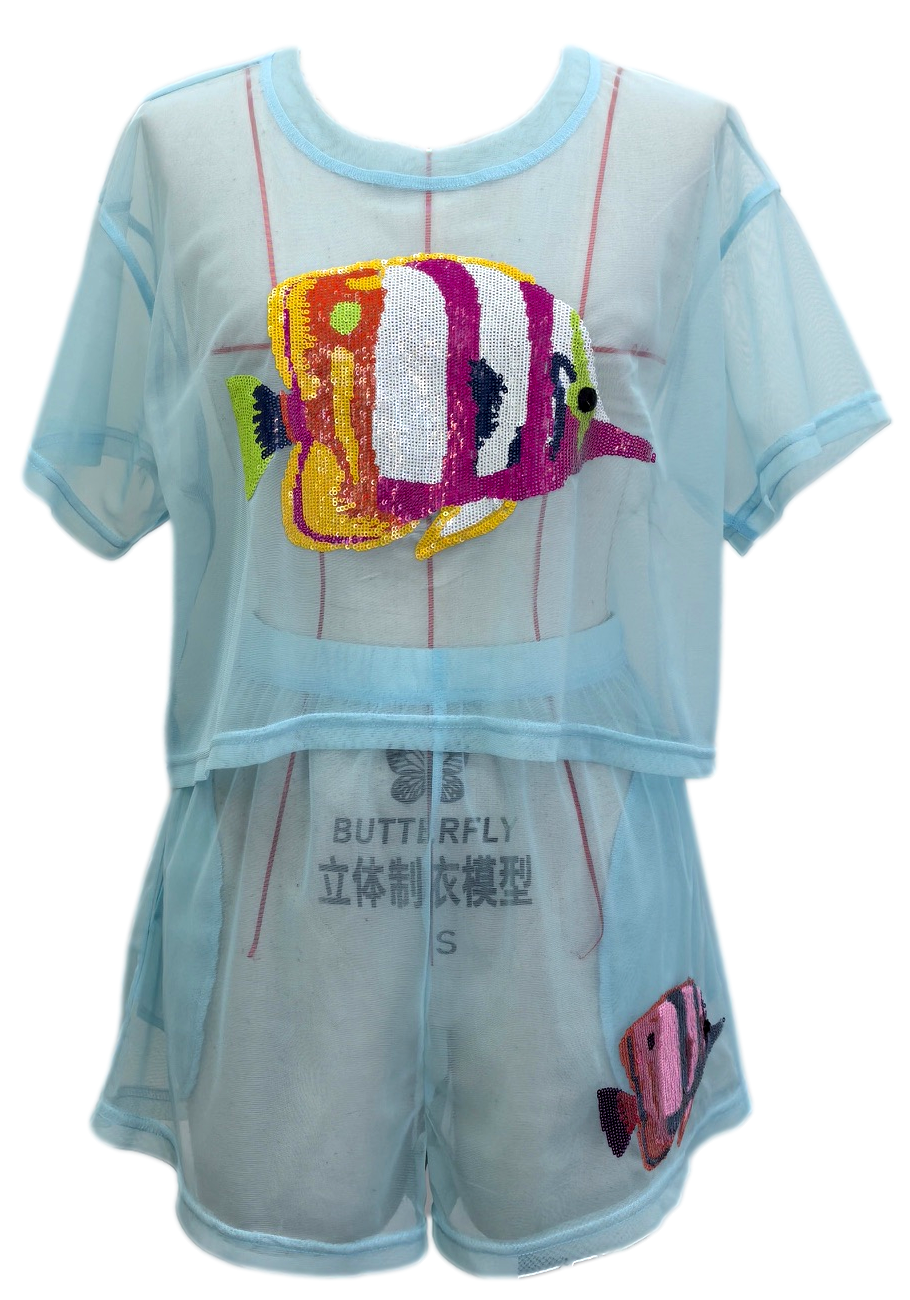 Queen of Sparkles Light Blue Mesh Fish Top-Cover Up-Queen Of Sparkles-Deja Nu Boutique, Women's Fashion Boutique in Lampasas, Texas