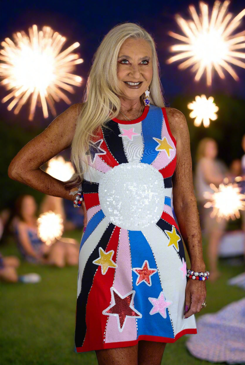 Queen of Sparkles Multi Burst Star Sweater Tank Dress-Dresses-Queen Of Sparkles-Deja Nu Boutique, Women's Fashion Boutique in Lampasas, Texas