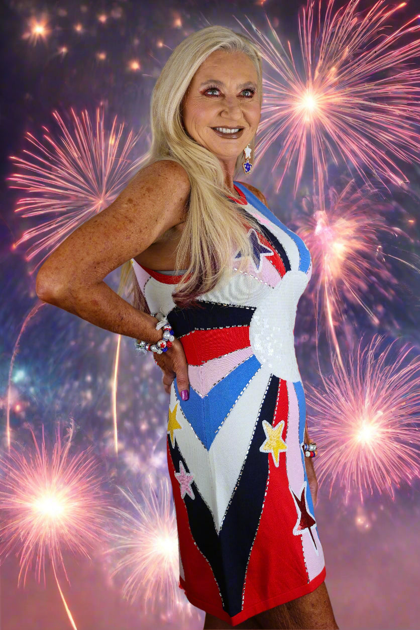 Queen of Sparkles Multi Burst Star Sweater Tank Dress-Dresses-Queen Of Sparkles-Deja Nu Boutique, Women's Fashion Boutique in Lampasas, Texas