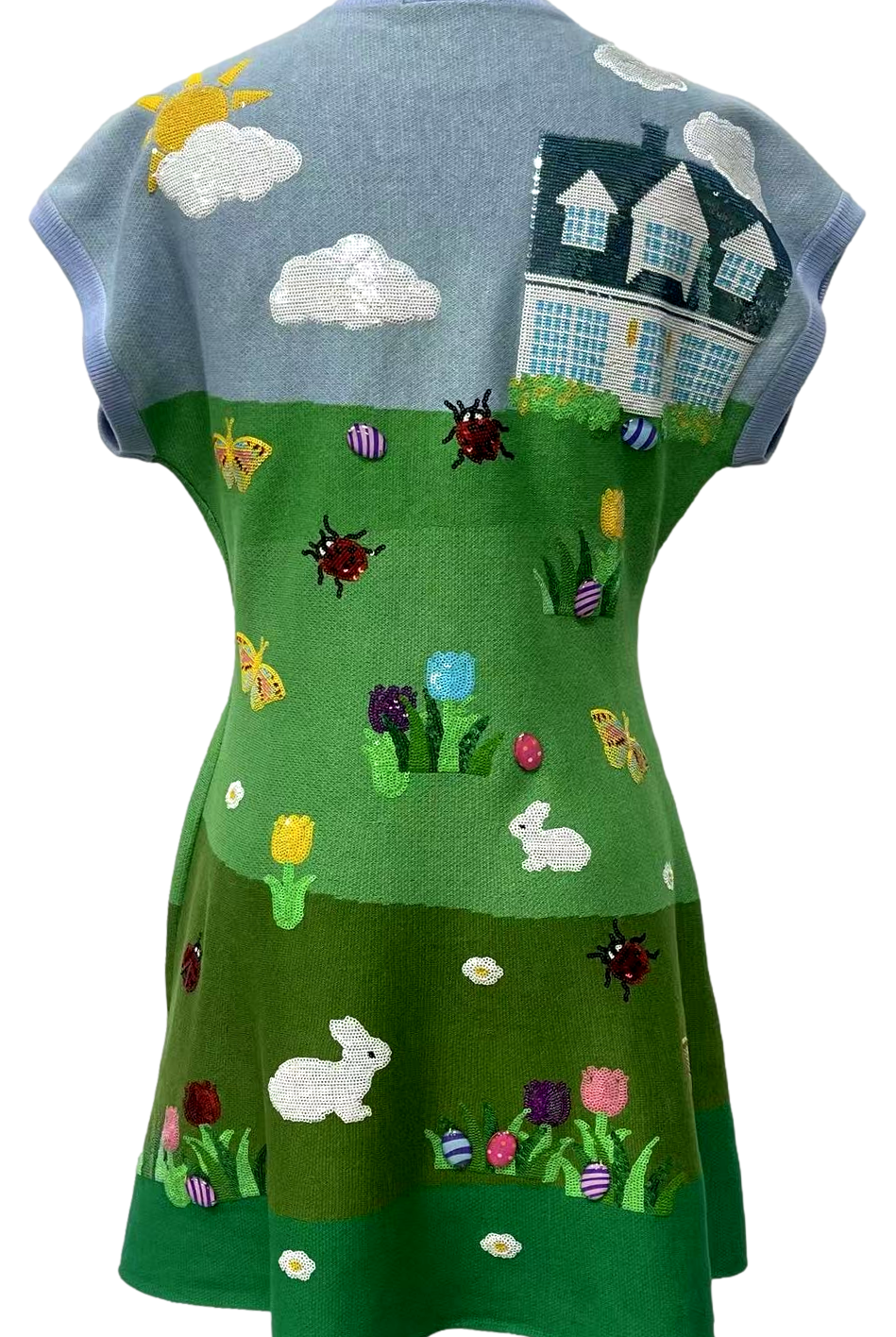 Queen of Sparkles Multi Easter Bunnies & Eggs Yard Scene Knit Dress-mini dress-Queen Of Sparkles-Deja Nu Boutique, Women's Fashion Boutique in Lampasas, Texas