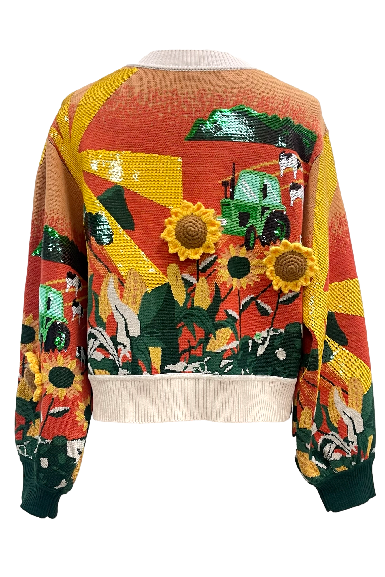 Queen of Sparkles Multi Farm Scene Button-Up Cardigan with 3D Knit Sunflowers-Cardigans & Kimonos-Queen Of Sparkles-Deja Nu Boutique, Women's Fashion Boutique in Lampasas, Texas