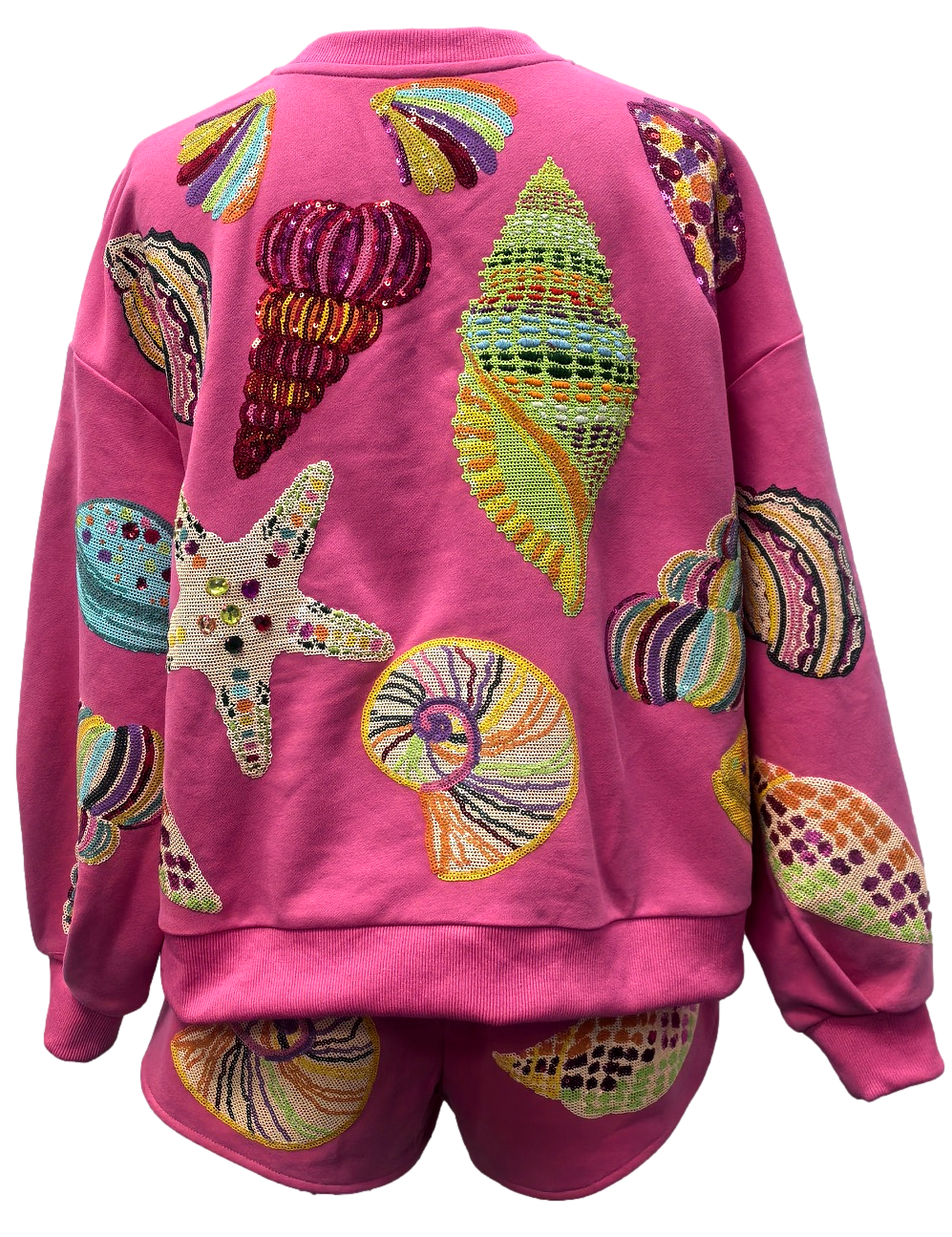 Queen of Sparkles Multi Shell Sequin Sweatshirt – Hot Pink Coastal Vibes-sweatshirt-Queen Of Sparkles-Deja Nu Boutique, Women's Fashion Boutique in Lampasas, Texas