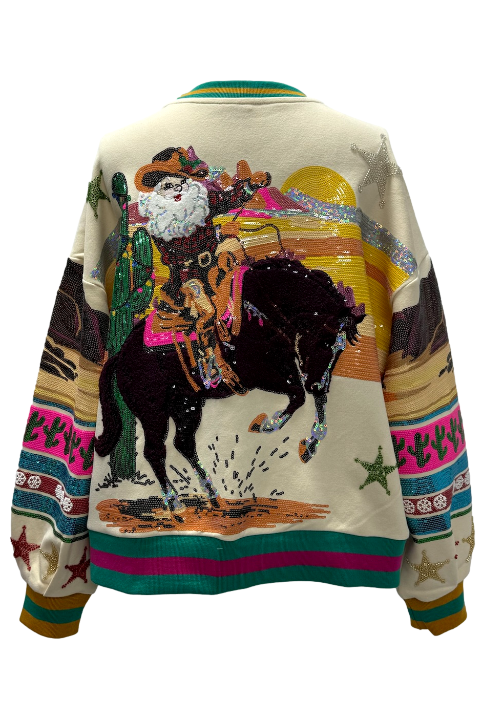 Queen of Sparkles Multi Vintage Cowboy Santa Sweatshirt-Tops-Queen Of Sparkles-Deja Nu Boutique, Women's Fashion Boutique in Lampasas, Texas