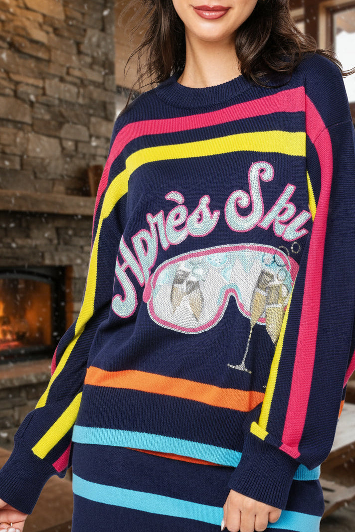 Queen of Sparkles Navy Multi Stripe ‘Après Ski’ Goggle Stripe Sweater-Sweaters-Queen Of Sparkles-Deja Nu Boutique, Women's Fashion Boutique in Lampasas, Texas