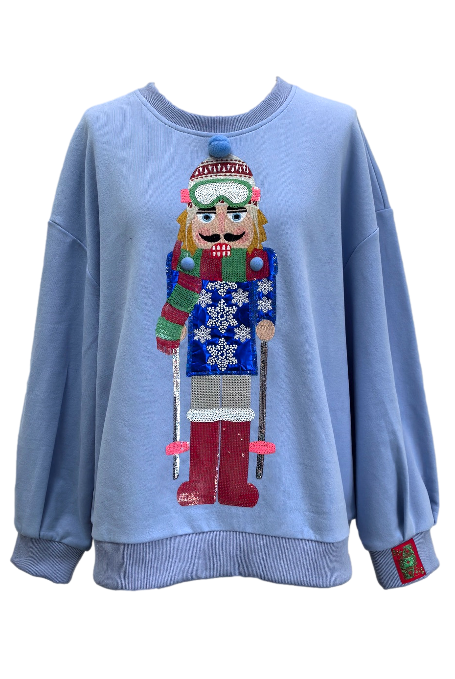Queen of Sparkles Powder Blue Skiing Nutcracker Sweatshirt-Tops-Queen Of Sparkles-Deja Nu Boutique, Women's Fashion Boutique in Lampasas, Texas