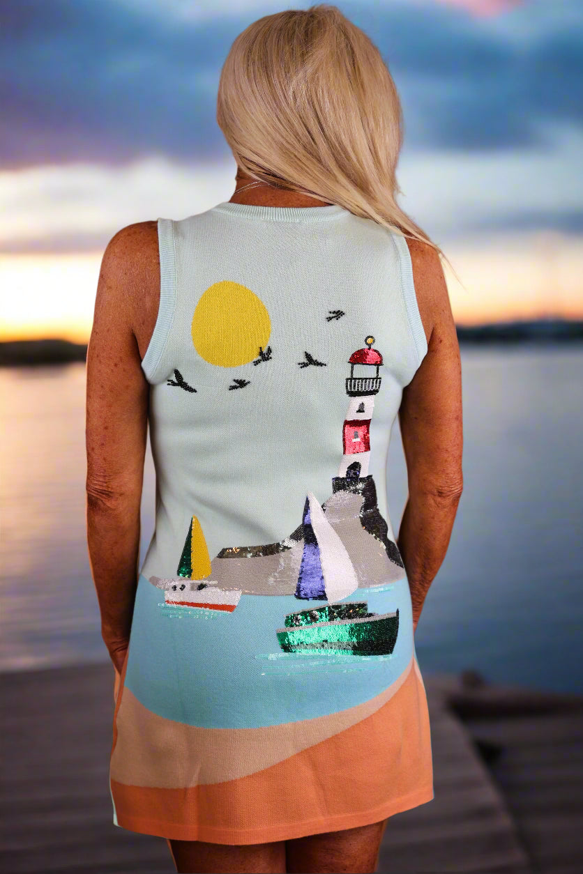 Queen of Sparkles Sail Boat and Light House Knit Tank Dress-Dresses-Queen Of Sparkles-Deja Nu Boutique, Women's Fashion Boutique in Lampasas, Texas
