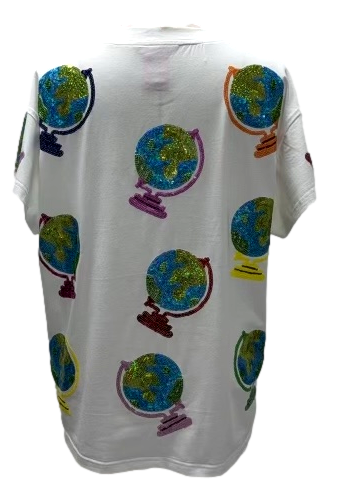 Queen of Sparkles White Globe Tee-shirts-Queen Of Sparkles-Deja Nu Boutique, Women's Fashion Boutique in Lampasas, Texas
