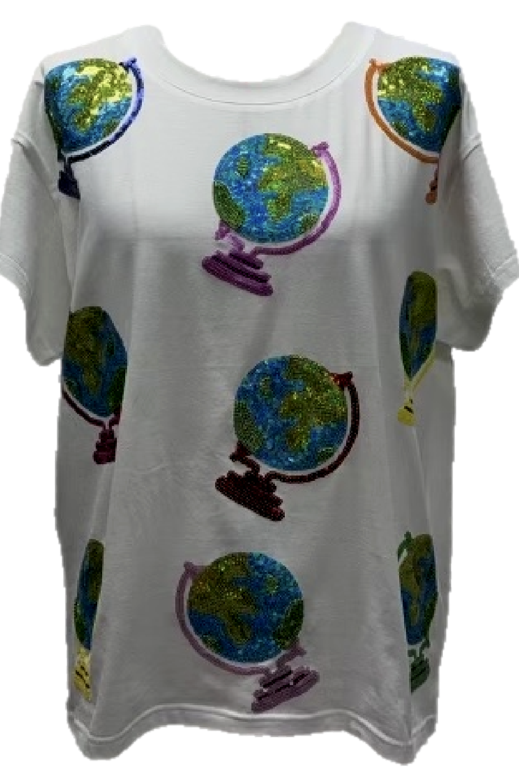 Queen of Sparkles White Globe Tee-shirts-Queen Of Sparkles-Deja Nu Boutique, Women's Fashion Boutique in Lampasas, Texas