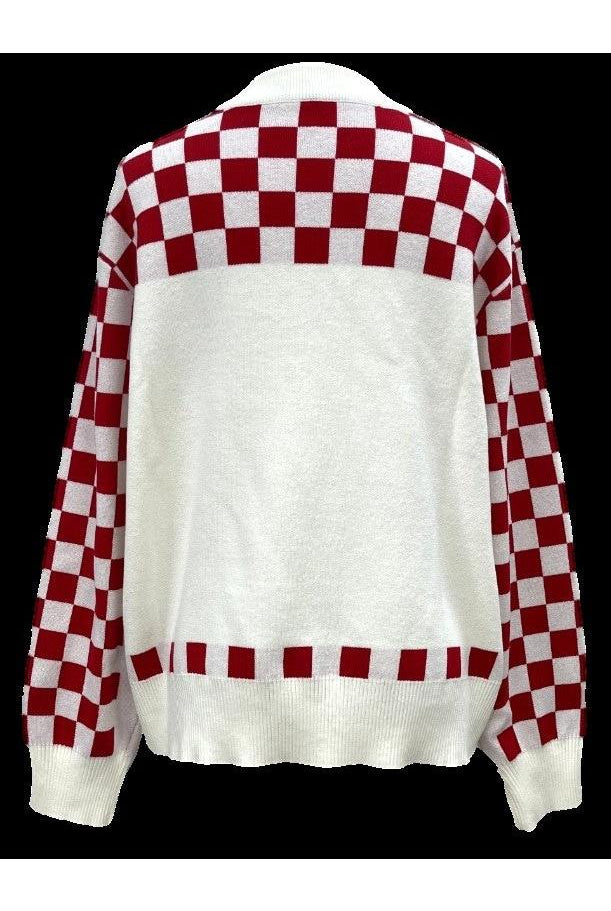 Queen of Sparkles White & Red Checkered “That’s Amore” Pizza & Wine Sweater-Sweaters-Queen Of Sparkles-Deja Nu Boutique, Women's Fashion Boutique in Lampasas, Texas