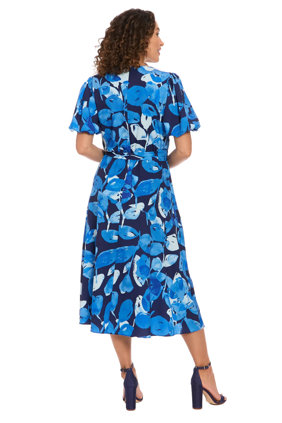 REBA by London Times Navy & Royal Blue Wrap Midi Dress-Midi Dresses-London Times-Deja Nu Boutique, Women's Fashion Boutique in Lampasas, Texas
