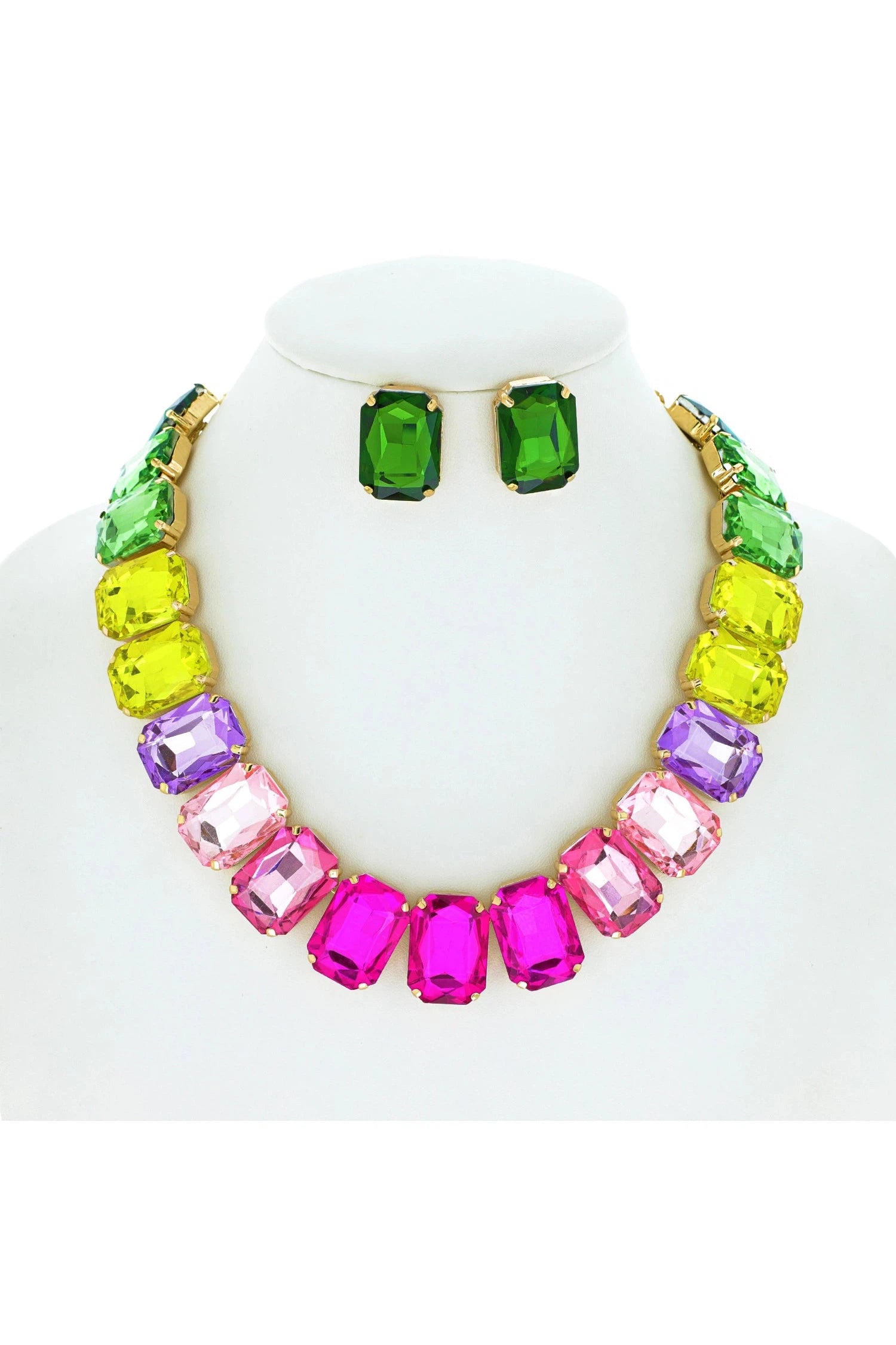 Radiant Neon Crystal Octagon Collar Necklace Set In A Vibrant Array of Colors-Jewelry Sets-Deja Nu Tx-Deja Nu Boutique, Women's Fashion Boutique in Lampasas, Texas