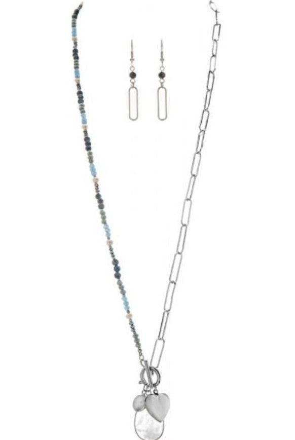 Rain Jewelry Collection Silver Blue Bead Chain Charm Necklace Set-Necklaces-Rain Jewelry Collection-Deja Nu Boutique, Women's Fashion Boutique in Lampasas, Texas