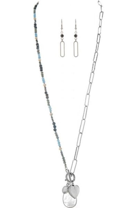 Rain Jewelry Collection Silver Blue Bead Chain Charm Necklace Set-Necklaces-Rain Jewelry Collection-Deja Nu Boutique, Women's Fashion Boutique in Lampasas, Texas