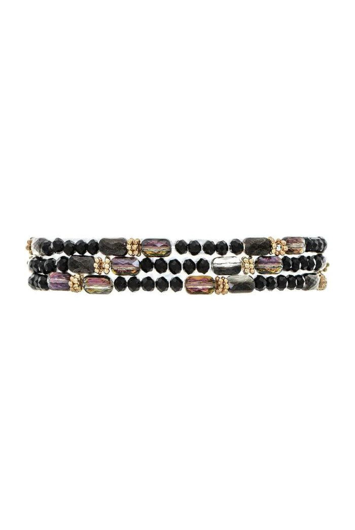 Rain Jewelry Gold Black Aurora Borealis Bead Three Piece Bracelet Set-Bracelets-Rain Jewelry Collection-Deja Nu Boutique, Women's Fashion Boutique in Lampasas, Texas