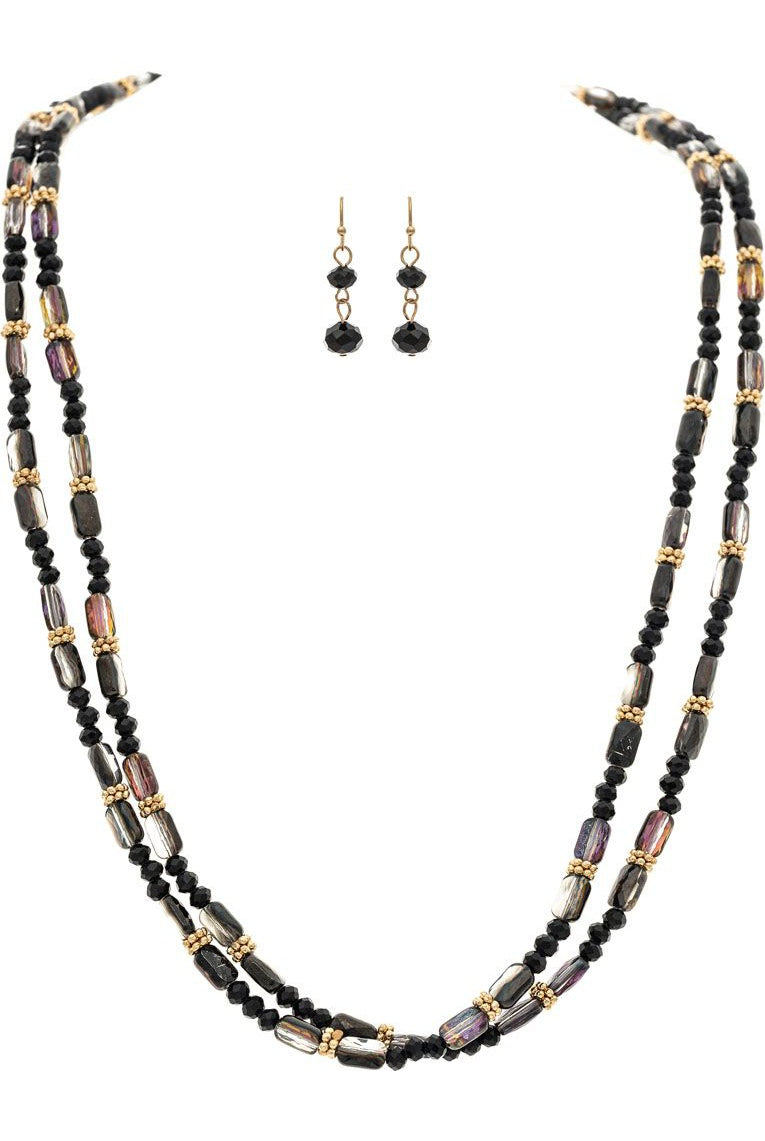 Rain Jewelry Gold Black Aurora Borealis Bead Two Row Necklace Set-Necklaces-Rain Jewelry Collection-Deja Nu Boutique, Women's Fashion Boutique in Lampasas, Texas