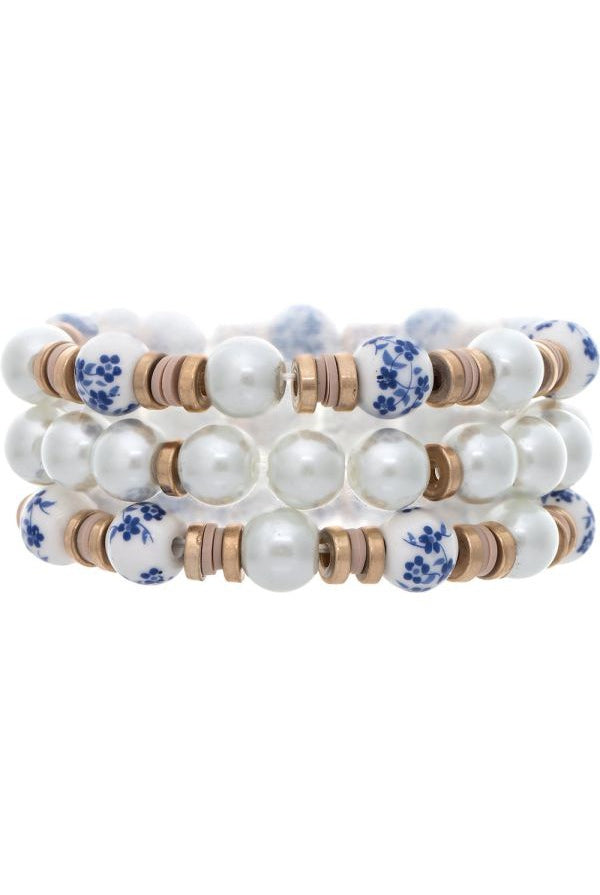 Rain Jewelry Gold Blue And White China Bead Bauble Bracelet-Bracelets-Rain Jewelry Collection-Deja Nu Boutique, Women's Fashion Boutique in Lampasas, Texas