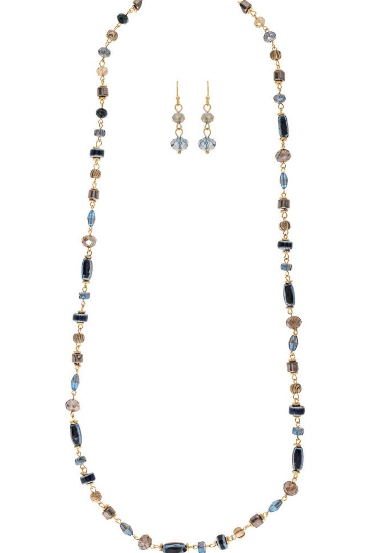 Rain Jewelry Gold Blue Grey Glass Ceramic Necklace Set-Necklaces-Rain Jewelry Collection-Deja Nu Boutique, Women's Fashion Boutique in Lampasas, Texas