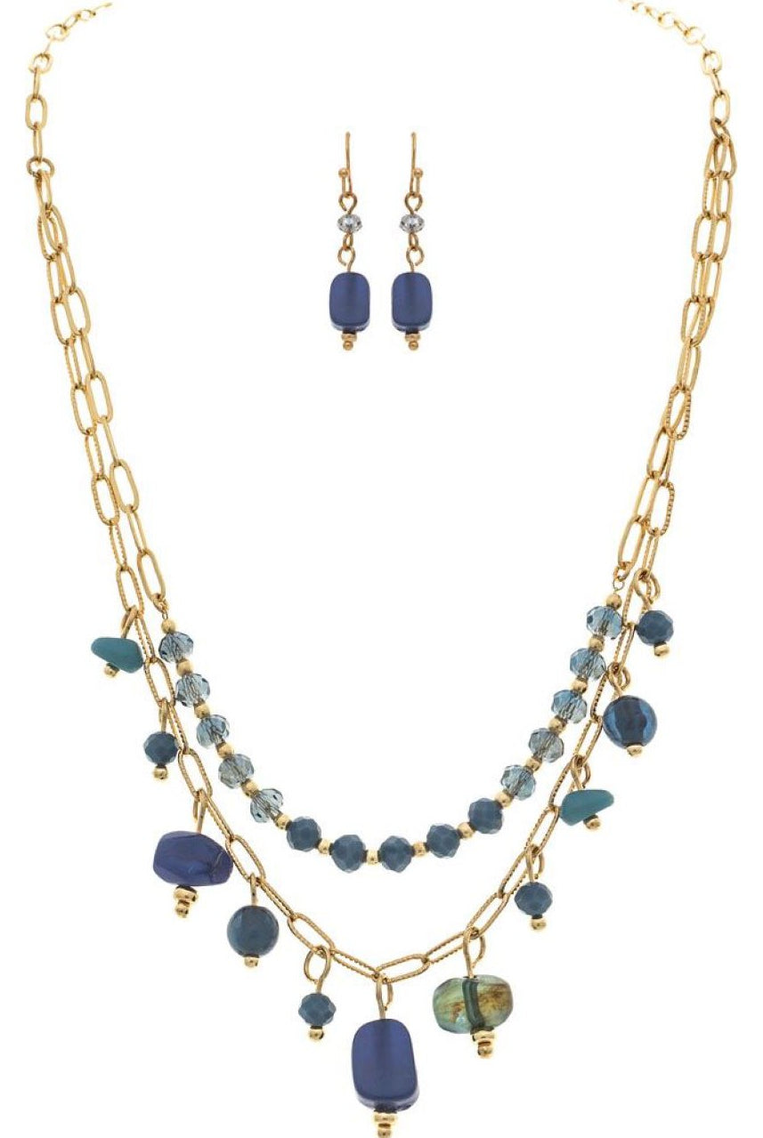 Rain Jewelry Gold Blue Stone Bead Layer Necklace Set-Necklaces-Rain Jewelry Collection-Deja Nu Boutique, Women's Fashion Boutique in Lampasas, Texas