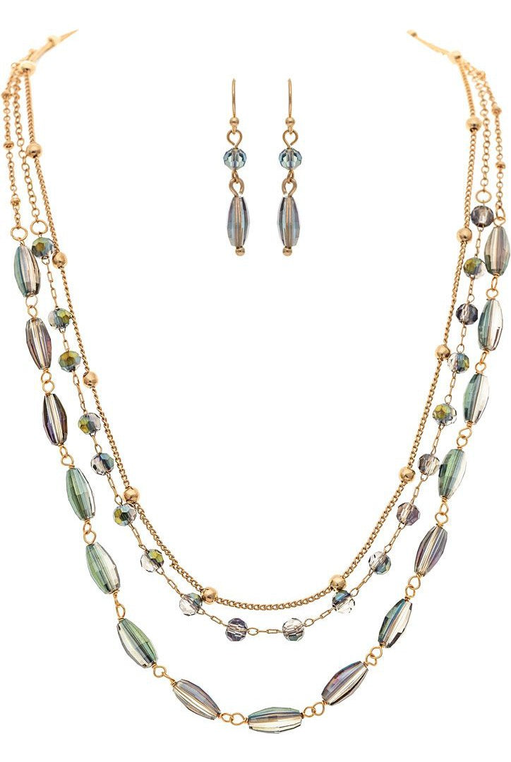 Rain Jewelry Gold Chain Glass Peacock Bead Necklace Set-Necklaces-Rain Jewelry Collection-Deja Nu Boutique, Women's Fashion Boutique in Lampasas, Texas