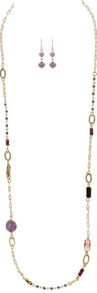 Rain Jewelry Gold Chain With Purple Stone & Glass Bead Long Necklace Set-Necklace Set-Rain Jewelry Collection-Deja Nu Boutique, Women's Fashion Boutique in Lampasas, Texas