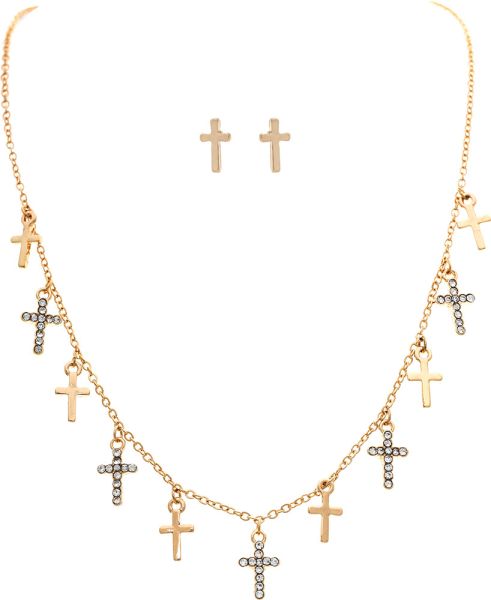 Rain Jewelry Gold Crystal Cross Charms Necklace Set-Necklace Set-Rain Jewelry Collection-Deja Nu Boutique, Women's Fashion Boutique in Lampasas, Texas